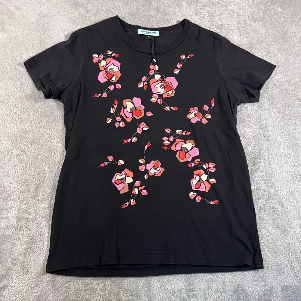 Kate Sylvester T-Shirt Womens Small‎ Floral Print Top Short Sleeve NWOT